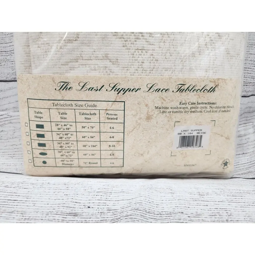 Vintage THE LAST SUPPER White Lace Tablecloth NIP 60x104 NEW Beige